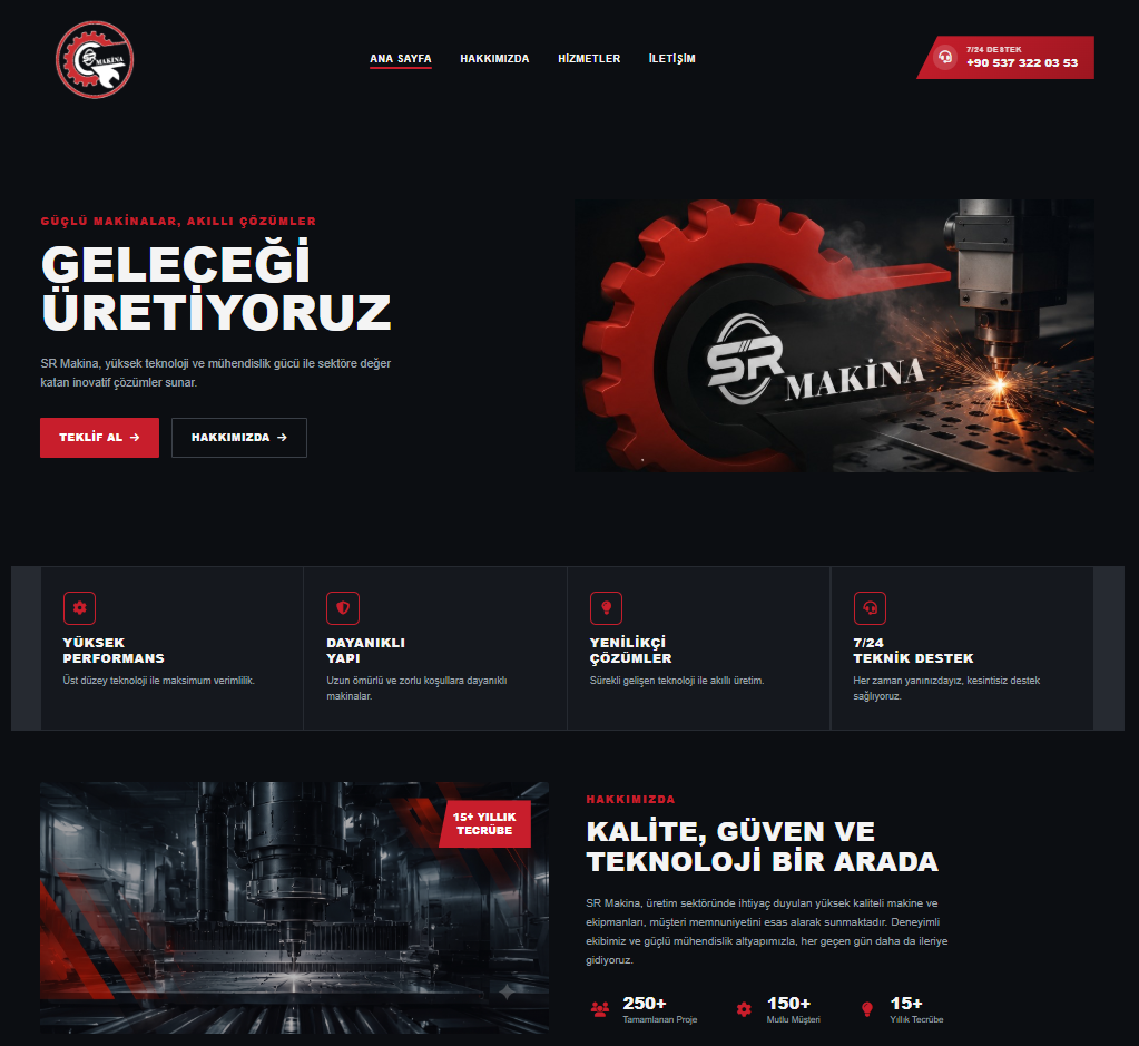 SR Makina web sitesi örneği